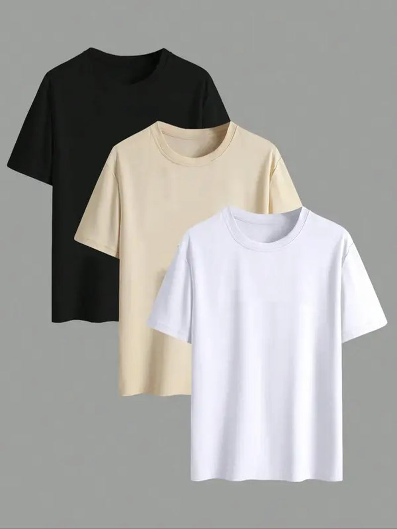 【Plus Size】 Men'S Solid Drop Shoulder Short Sleeve Tee, Casual Basic round Neck T-Shirt for Daily Streetwear, Men'S Clothes for All Seasons