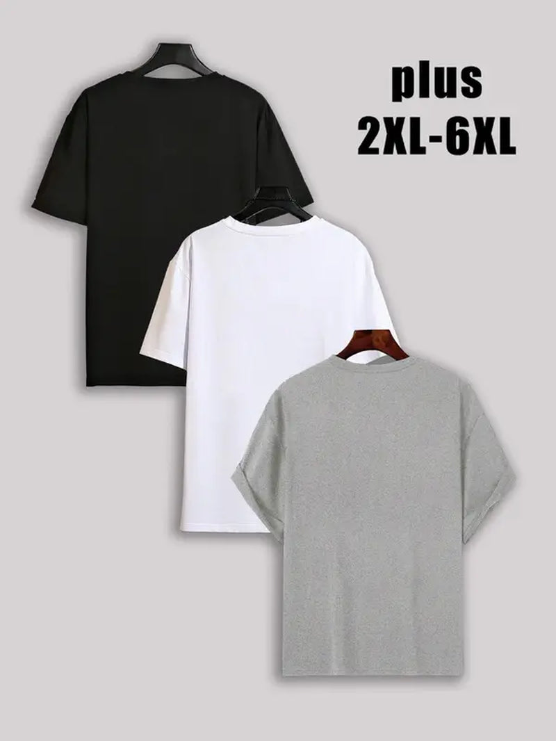 【Plus Size】 Men'S Solid Drop Shoulder Short Sleeve Tee, Casual Basic round Neck T-Shirt for Daily Streetwear, Men'S Clothes for All Seasons