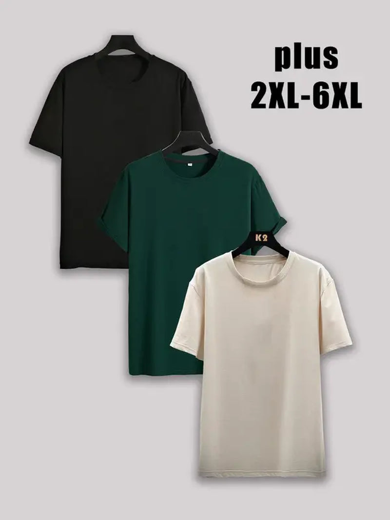 【Plus Size】 Men'S Solid Drop Shoulder Short Sleeve Tee, Casual Basic round Neck T-Shirt for Daily Streetwear, Men'S Clothes for All Seasons