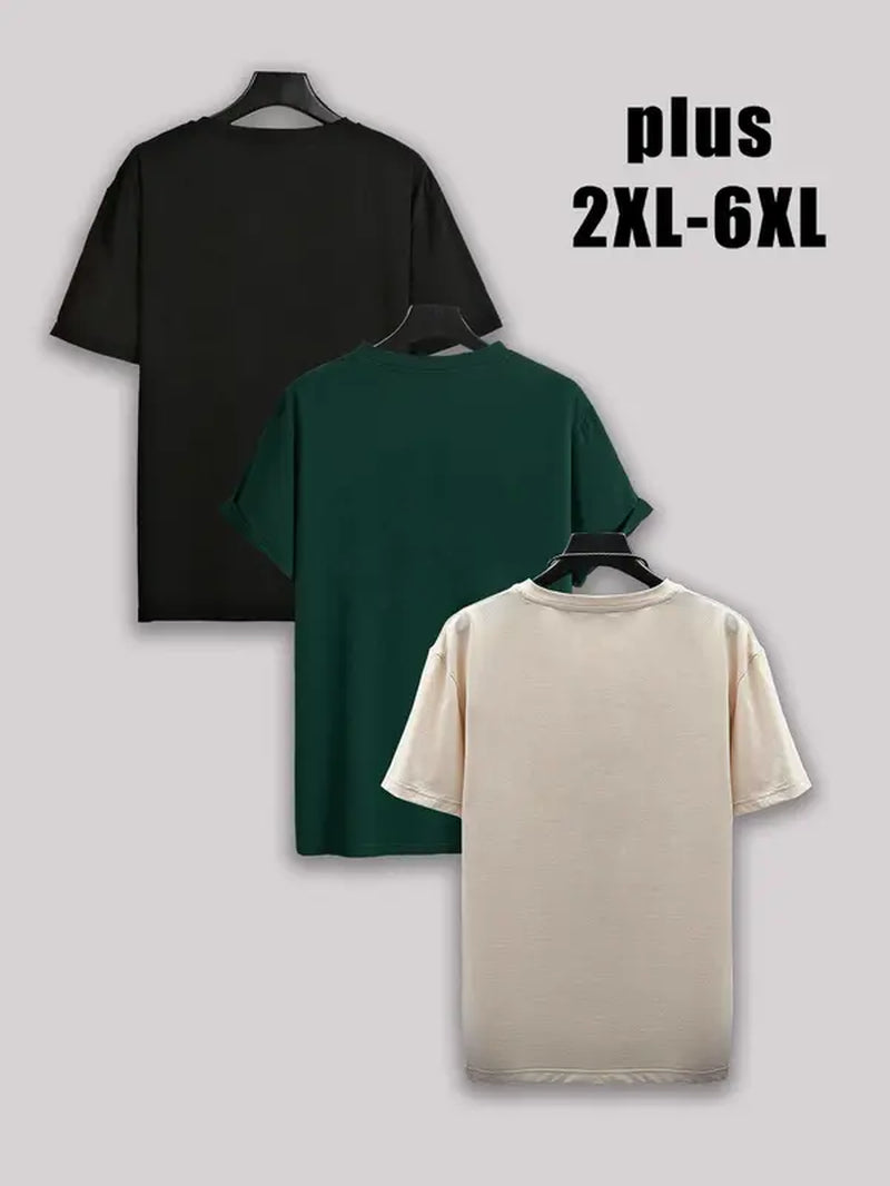 【Plus Size】 Men'S Solid Drop Shoulder Short Sleeve Tee, Casual Basic round Neck T-Shirt for Daily Streetwear, Men'S Clothes for All Seasons