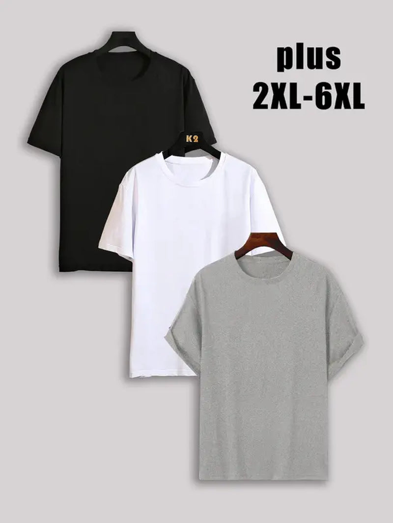 【Plus Size】 Men'S Solid Drop Shoulder Short Sleeve Tee, Casual Basic round Neck T-Shirt for Daily Streetwear, Men'S Clothes for All Seasons