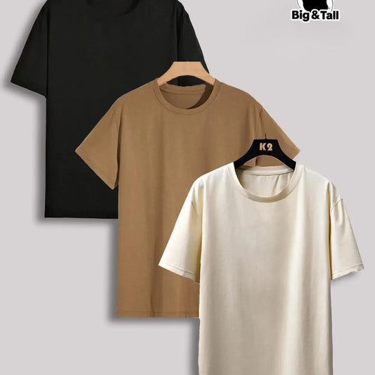 【Plus Size】 Men'S Solid Drop Shoulder Short Sleeve Tee, Casual Basic round Neck T-Shirt for Daily Streetwear, Men'S Clothes for All Seasons