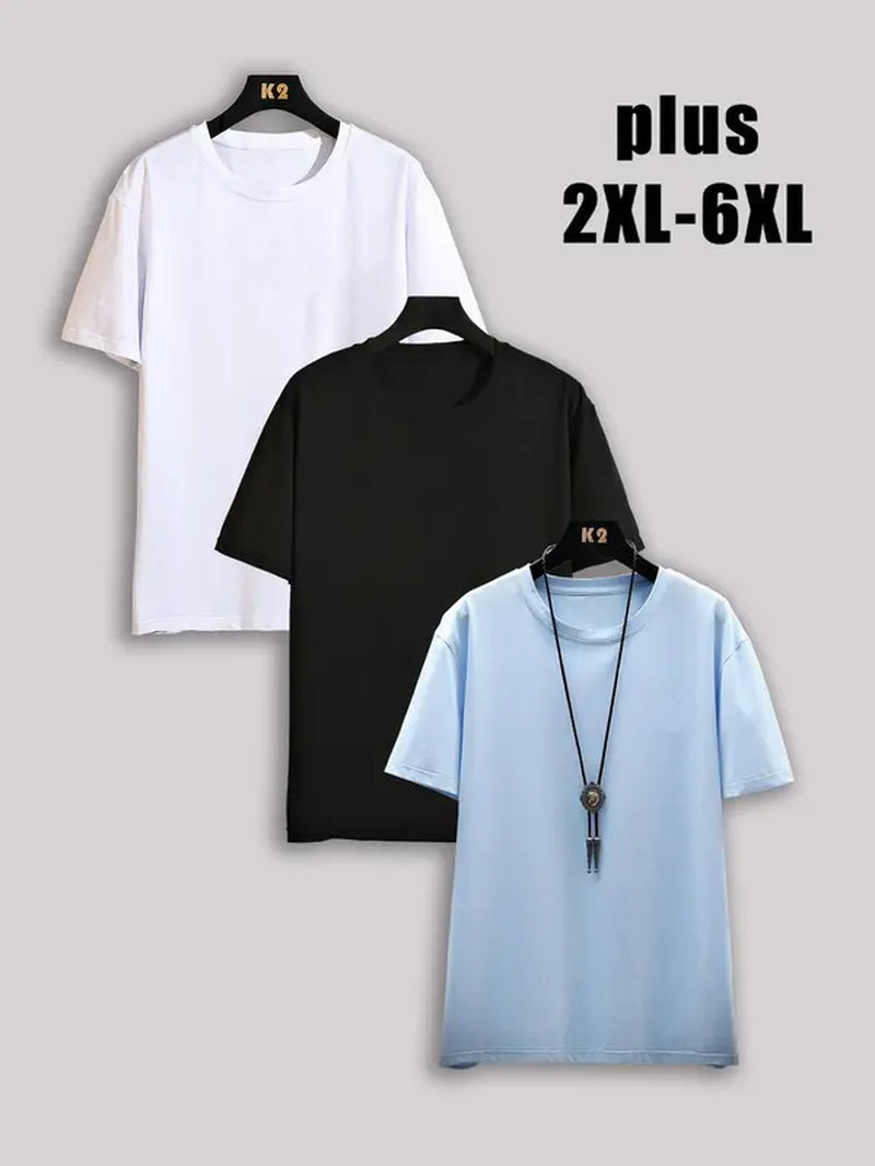 【Plus Size】 Men'S Solid Drop Shoulder Short Sleeve Tee, Casual Basic round Neck T-Shirt for Daily Streetwear, Men'S Clothes for All Seasons