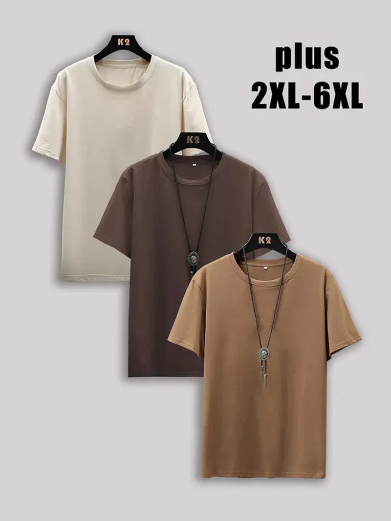 【Plus Size】 Men'S Solid Drop Shoulder Short Sleeve Tee, Casual Basic round Neck T-Shirt for Daily Streetwear, Men'S Clothes for All Seasons