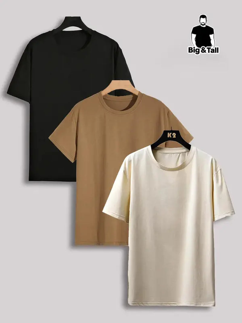 【Plus Size】 Men'S Solid Drop Shoulder Short Sleeve Tee, Casual Basic round Neck T-Shirt for Daily Streetwear, Men'S Clothes for All Seasons